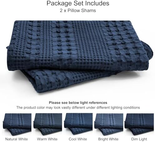 PHF Cotton Waffle Pillow Shams Standard 20" x 26", Blue Sapphire, No Insert - Image 5