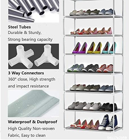 GREEF 10-Tier Large Shoe Rack with Dustproof Non Woven Fabric Cover Closet Shoe Storage Organizer Cabinet Shoe Tower for Entryway Bedroom Dorm Room Closet (Brown)
