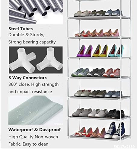 GREEF 10 Tier 30 Pairs Shoe Rack with Dustproof Cover Large Shoe Storage Organizer Cabinet for Closet, Bedroom, Entryway, Hallway, Dorm Room (Grey)