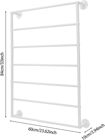 Wall Mounted Display Rack, 7-Tier Wall Mounted Scarf Rack, White Towels Storage Rack, Wrapping Paper Ribbon Organizer, Metal Wall Display Rack for Bedroom, Retail Store, Flower Shop