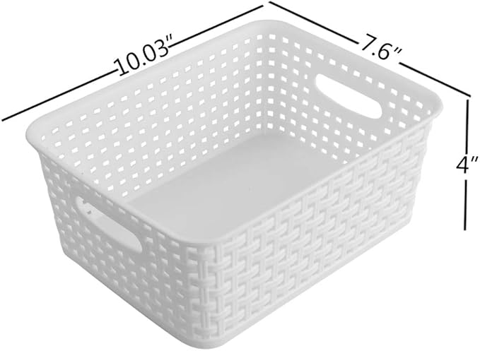 6-Pack White Storage Plastic Baskets, Plastic Weave Basket for Organizing