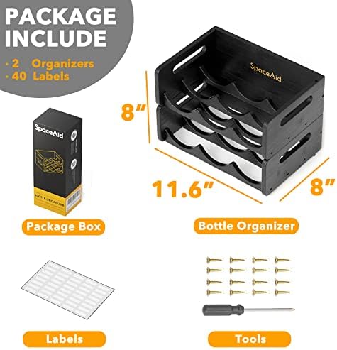 SpaceAid Bamboo Water Bottle Organizer with Labels, Kitchen Pantry Storage Rack for Cabinets, Home Cup and Wine Bottle Holder Shelf Organizers, 2 Pack 3-Slot, Black - Image 5