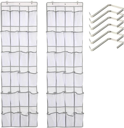 HURRISE 2Pcs 24 Large Pockets Over The Door Shoe Organizer, Hanging Shoe Organizer Holds Up to 40 lbs with 24 Mesh Large Pockets Door Shoe Rack Organizer for Door Mesh Closet Shoe Holder Hanger