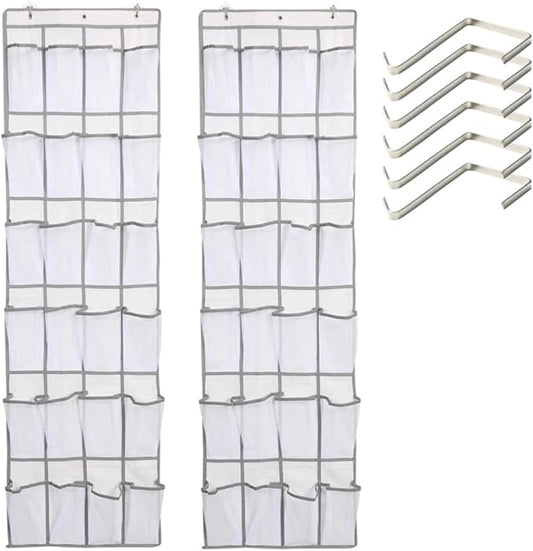 HURRISE 2Pcs 24 Large Pockets Over The Door Shoe Organizer, Hanging Shoe Organizer Holds Up to 40 lbs with 24 Mesh Large Pockets Door Shoe Rack Organizer for Door Mesh Closet Shoe Holder Hanger