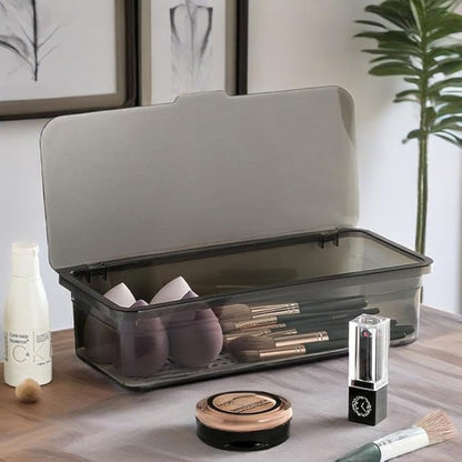 Clear Stackable Storage Drawers,Plastic Organizers Bins with Lid for Makeup Palettes, Cosmetics,and Beauty Supplies,Ideal for Vanity,Bathroom,Cabinet,Desk Organization (Grey)