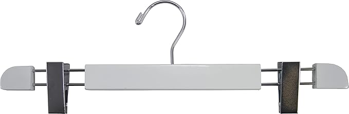 Stylish Wooden Bottoms Hanger with Low Profile and Extra Large Adjustable Clips, Hangers for Pants or Skirts with 360 Degree Chrome Swivel Hook (100, White)