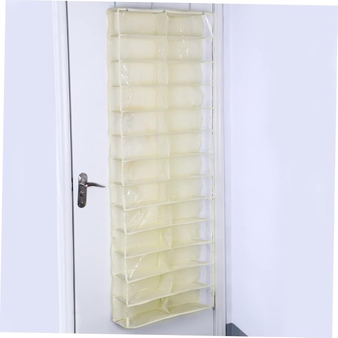Large Over the Door Shoe Organizer Hanging Storage Rack with Hook for Closet and Cabinet Space Saving Beige Non Woven Holder for Shoes Slippers Belts Scarves and Small Items