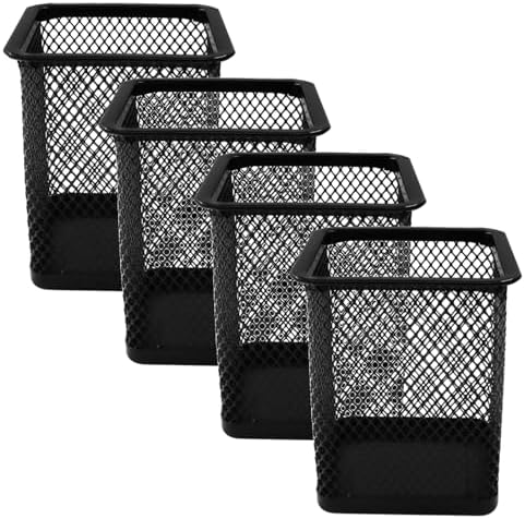 4 Pack Black Square Metal Pen Holder Cup by Coufce
