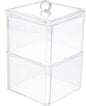 Square Acrylic Cotton Ball Pads Gauze Swab Holder Organizer Q-tip Dispenser Storage Canister Bathroom Container Flossers Box Case (3.5 x 3.5 x 5.3 inches, Two Tiers, Transparent)