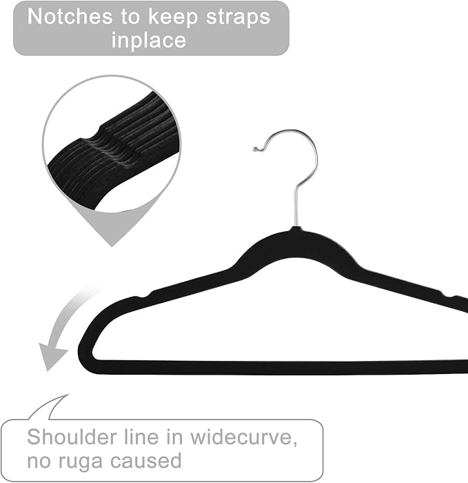 MIZGI Kids Velvet Hangers,Non-Slip Big Kids Hangers,14 Inch Hangers for Youth,Teen Clothes,Pack of 50（Black/Silver）
