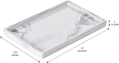 Ceramic Vanity Bathroom Tray Marble Decor Holder and Organizer for Jewelry Perfume Candle Soap Plant Towel Cosmetic Act Large Tray