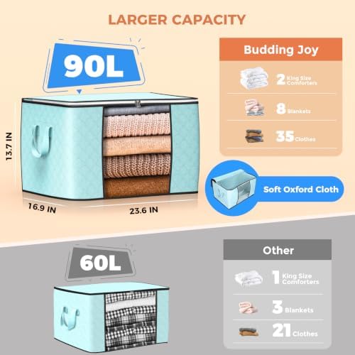 90L Large Storage Bags, 6 Pack Clothes Storage Bins Closet Organizers - Image 2