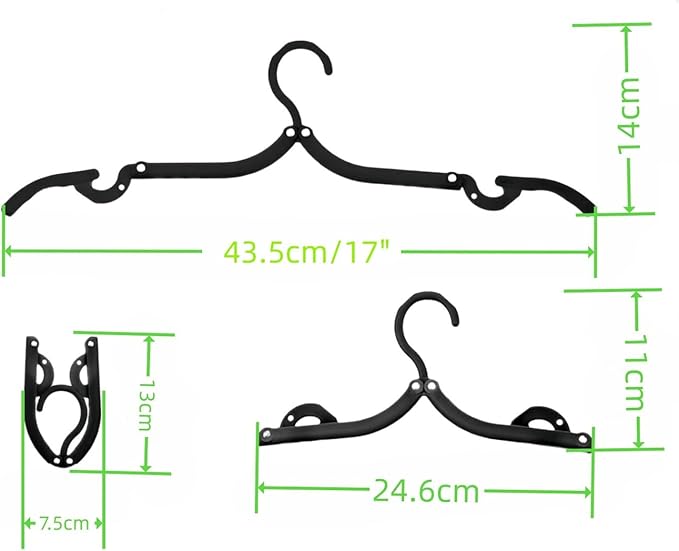20Pcs Travel Hangers Foldable for Cruise Suitcase Cruise Ship Essentials Portable Folding Coat Hangers Foldable Travel Accessories Clothes Drying Rack for Traveling Camping,RV Black