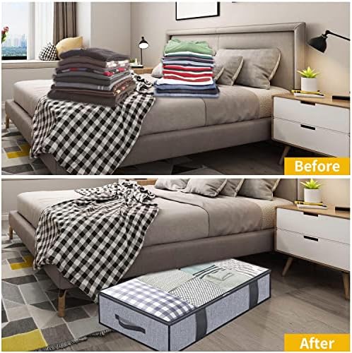 Onlyeasy Foldable Underbed Bags 2 Pack - Blankets Clothes Comforters Storage Bag Breathable Zippered Organizer for Bedroom with Clear Window and 4 Handles, 39.4x19.7x5.9 in, Linen-like Grey, MXDUBBP2 - Image 4