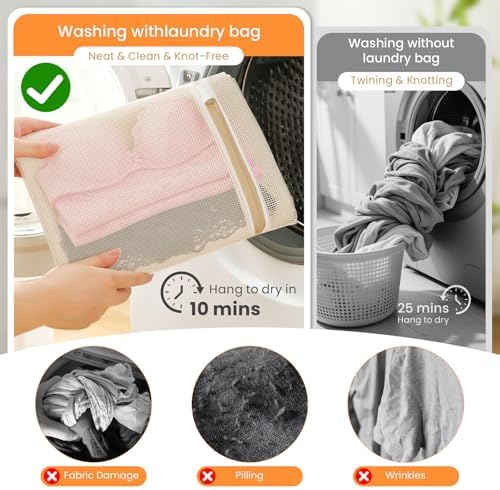 ABRRLO 4Pcs Large Cotton Mesh Laundry Bags for Delicates,Breathable Mesh Garment Bag for Washing Machine,Travel Wash Bags with Zipper for Bras,Underwear,Socks,Clothes,Laundry Dorm Room Essentials(XL) - Image 4