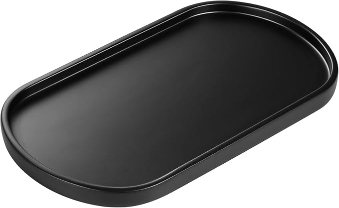Luxspire Bathroom Vanity Tray for Countertop, Oval Kitchen Soap Dispenser and Toiler Tank Trays, 11.4“ Resin Vanity Organizer for Lotion Bottles, Perfume, Jewelry, Dresser, Medium, Matte Black