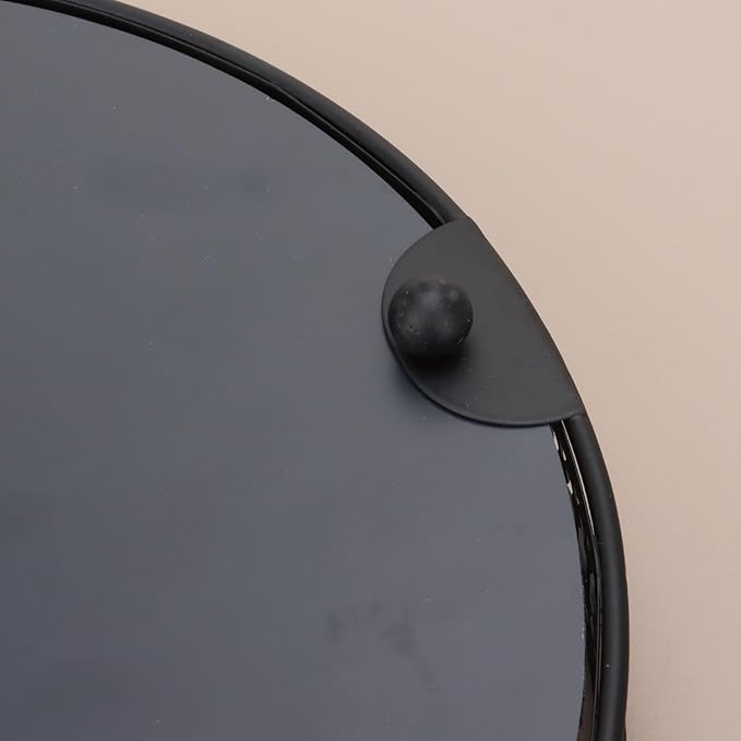 Perfume Tray, Mirror Tray, Vanity Decorative Tray with Metal for Dresser Bedroom Countertop Organizer,Mirrored Cosmetic Tray for Bathroom, Bedroom or Living Room, Black (Round)