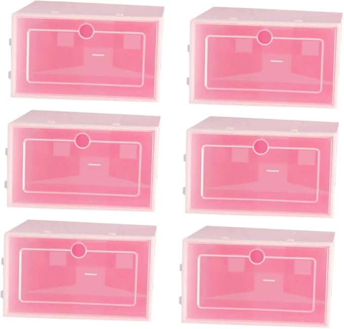Ciieeo 6PCS Transparent Stackable Shoes Storage Boxes S Pink Thicken Plastic Containers for Closet Organizers with Front Door for Easy Shoe Display and Space Saving