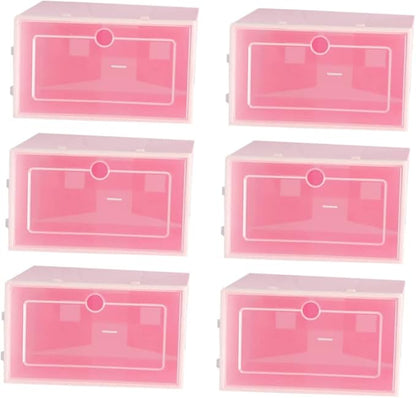 Ciieeo 6PCS Transparent Stackable Shoes Storage Boxes S Pink Thicken Plastic Containers for Closet Organizers with Front Door for Easy Shoe Display and Space Saving