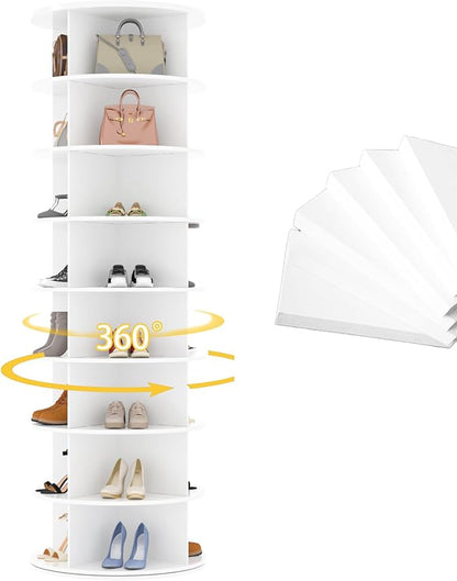 8 Tier Rotating Shoe Rack, Shoe Tower Organizer, Spinning Lazy Susan Display Storage Rack Round Carousel Vertical Handbag Closet (White, 23.6’’×23.6’’×72’’)