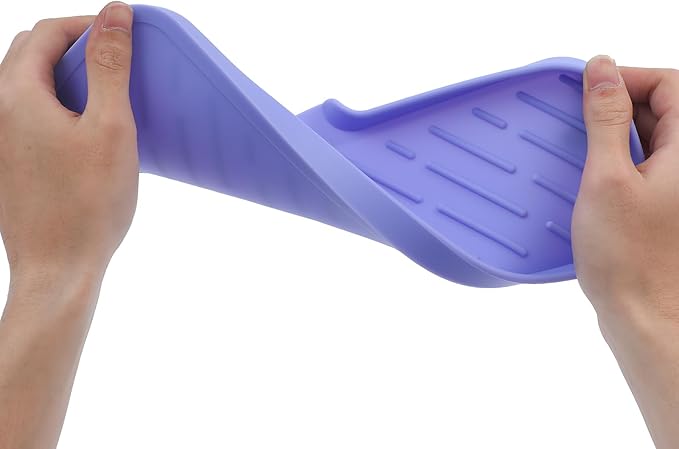 MicoYang Silicone Bathroom Soap Dishes with Drain Spout-Bathroom and Kitchen Sink Organizer,Sponge Holder,Dish Soap Tray,Perfect for Dispenser,Scrubber,Bottle on Sink or Counter-Light Purple 12"×4"