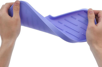 MicoYang Silicone Bathroom Soap Dishes with Drain Spout-Bathroom and Kitchen Sink Organizer,Sponge Holder,Dish Soap Tray,Perfect for Dispenser,Scrubber,Bottle on Sink or Counter-Light Purple 12"×4"