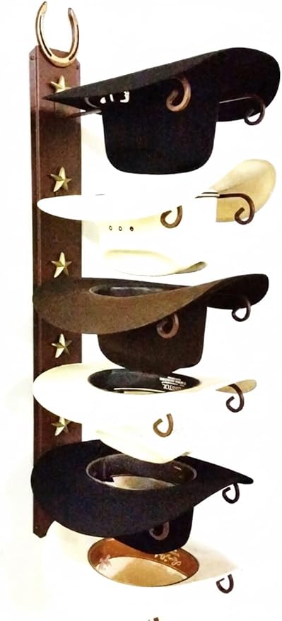 American Made Cowboy Hat Holder STAR with Genuine Horseshoe 886 6 Tier Hat Rack