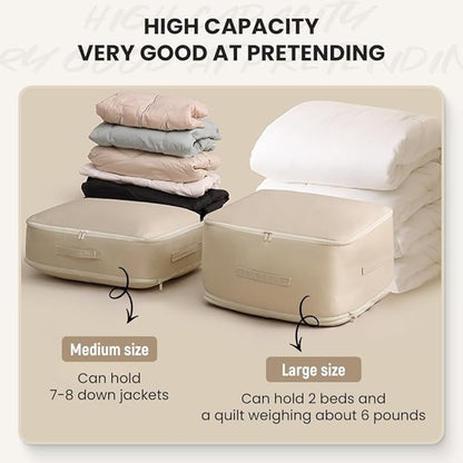 Ultra Space Saving Self Compression Organizer, 2024 New Propositiony Ultra Space Saving Self Compression, Storage Tote for Space Saving Compression Moving Organizer Bags for Blankets (Grey, Medium)