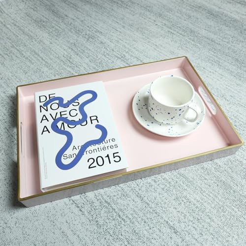 Spsyrine Pink Decorative Serving Tray with Handles, Elegant Plastic Coffee Table Tray for Ottoman, Living Room, Home Decor 15.6" X 10.2" - Image 3