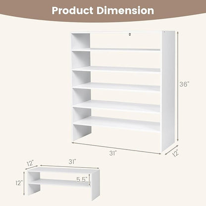 6-Tier Stackable Shoe Rack, Multi-Functional 3 Pcs Shoe Storage Shelves for Closet, 31 Inch Wide Shoe Organizer with Anti-Tipping Device, Ideal for Entryway Bedroom Living Room, White