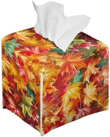 Maple Leaf Tissue Box Cover PU Leather Square Tissue Box Case Thanksgiving Theme Organizer Holder Foldable Waterproof Facial Paper Dispenser Easy to Install - Image 3