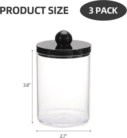 Tbestmax 10oz Qtips Holder - Bathroom Organizers and Storage Containers Plastic Apothecary Jar with Black Lids for Cotton Swab, Cotton Round Pads, Floss - Black