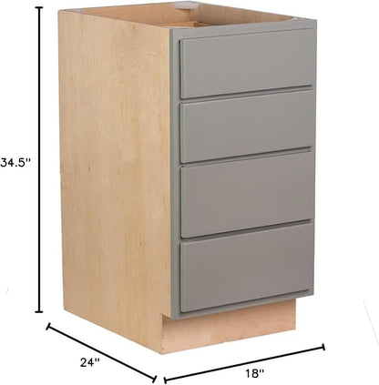 Quicklock RTA (Ready-to-Assemble) | Base Kitchen Cabinets - Shaker Style | Made in America (Magnetic Gray, 18" Wx34.5 Hx24 D 4 Drawer)