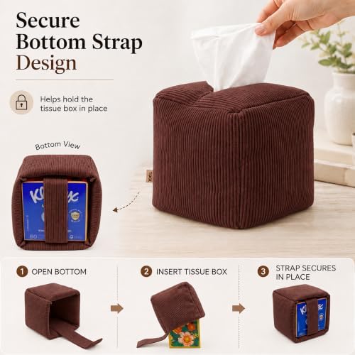 TOGI® Corduroy Square Tissue Box Cover - Fits Standard Cube Boxes - Brown - Image 5