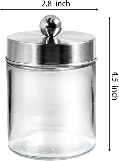 3PC Apothecary Jar Canisters Bathroom Vanity Organizer - Qtip Holder Storage Countertop & Stainless Steel Lids &Cute Stickers for Qtips,Cotton Swabs,Makeup Sponges,Floss (Brushed Nickel)