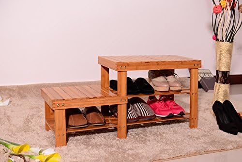Bamboo shoe rack with storage shelf, three-layer wooden shoe rack, can hold 551 pounds, very suitable for corridor, bathroom, living room and corridor entrance (Wood color (children's version))