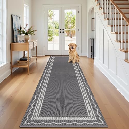 Ileading Runner Rug for Hallways 2.6x10ft Heavy-Duty Durable Entryway Floor Mat with Non Slip Rubber Backing Low-Pile High Traffic Carpet Machine Washable Accent Rug for Kitchen(Grey) by Ileading