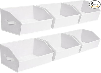 Homsorout Fabric Bins for Organization - Trapezoid Storage Cubes, Large Baskets for Storage, 6 Pack Shelf Baskets, Closet Organizer Bins for Clothes, Books, Home, Office, White