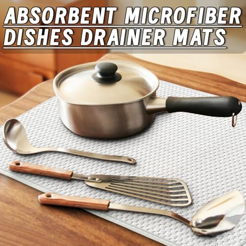 3 Pcs XXL Dish Drying Mat,Absorbent Microfiber Dishes Drainer Mats,Large Size 24×17" Pads for Kitchen Counter,Coffee,Rack,Under Sink,Light Gray - Image 5