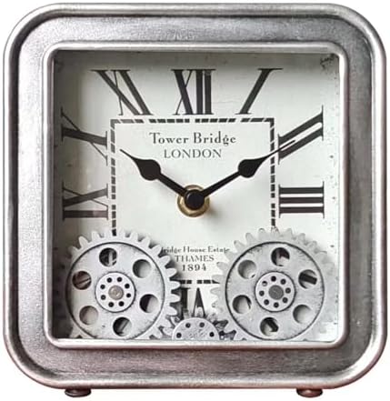 Steampunk Silver Desk Clock, 6 Inch Silent Non-Ticking by Hnycinjwallclock