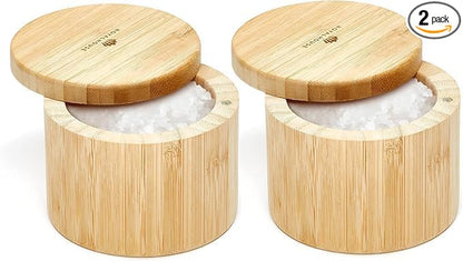 RoyalHouse Bamboo Salt Cellar Bamboo Storage Box with Magnetic Swivel Lid, 6 Ounce Capacity 2 Pack