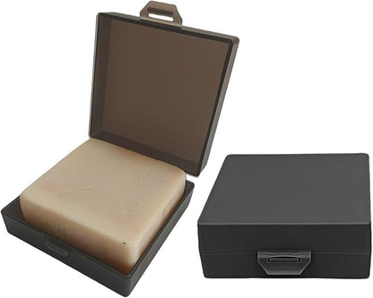 Soap Holder 2 Pack, Shower Bar Case Box Fit Dr Squatch, Waterproof Travel Container with Lid, Square Bathroom Soap Dish for Camping Gym Outdoor Traveling (Transparent Black/Black)