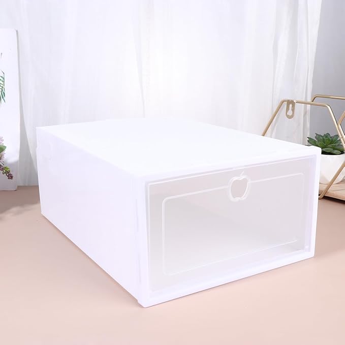 IMIKEYA 6pcs Stackable Shoe Boxes Plastic Storage Organizer with Drawer Design Small Size for Women's Sneakers and Boots, White Lid with Pattern Assorted style