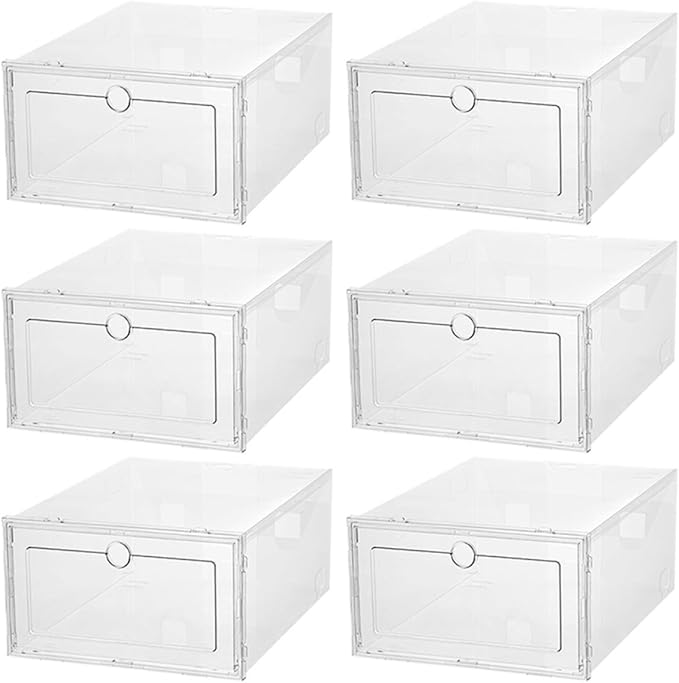 TIDTALEO Shoe Storage Boxes with Front Drawer Plastic Shoe Organizer Containers Dustproof and Moisture Resistant 6pcs for Closet and Home