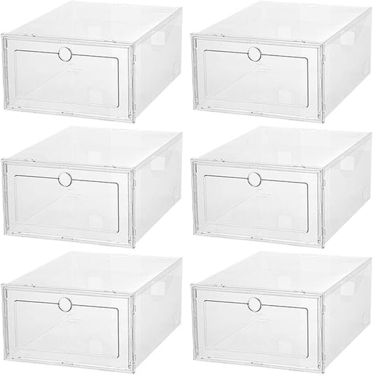 TIDTALEO Shoe Storage Boxes with Front Drawer Plastic Shoe Organizer Containers Dustproof and Moisture Resistant 6pcs for Closet and Home