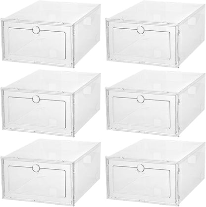 Stackable Shoe Storage Boxes, 6pcs Plastic Drawer-Type Footwear Organizers with Dustproof and Moisture-Resistant Design for Closet and Home Storage