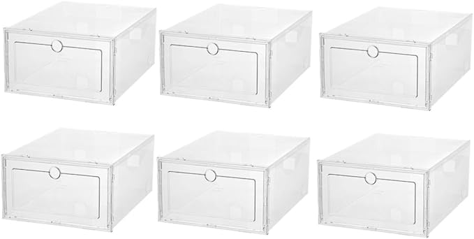 Cabilock 6Pcs Transparent Shoe Storage Boxes Thickened Plastic Containers with Front Opening Drawer Design for Dustproof Shoe Organization Large Capacity for Home Dorm Bedroom Use