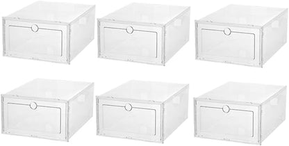 Cabilock 6Pcs Transparent Shoe Storage Boxes Thickened Plastic Containers with Front Opening Drawer Design for Dustproof Shoe Organization Large Capacity for Home Dorm Bedroom Use