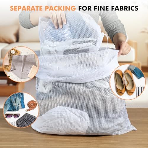 2 Pack Mesh Laundry Bags - Large & Small Heavy Duty Mesh Laundry Bag with Drawstring, Wash Bags for Travel, College, Dorms, Sports, Family, White - Image 4