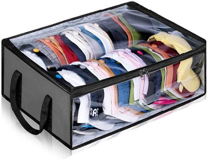 Transparent Non-Woven Hat Storage Foldable Bag – Large Capacity Cap Organizer with Handle for Baseball Hats, Beanies & Cowboy Hats (Grey,16.1 x 5.5 x 19.7 Inch)